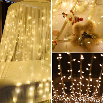 Warm White LED Curtain String Lights – Decorative Fairy Lights for Home, Festive & Wedding Décor