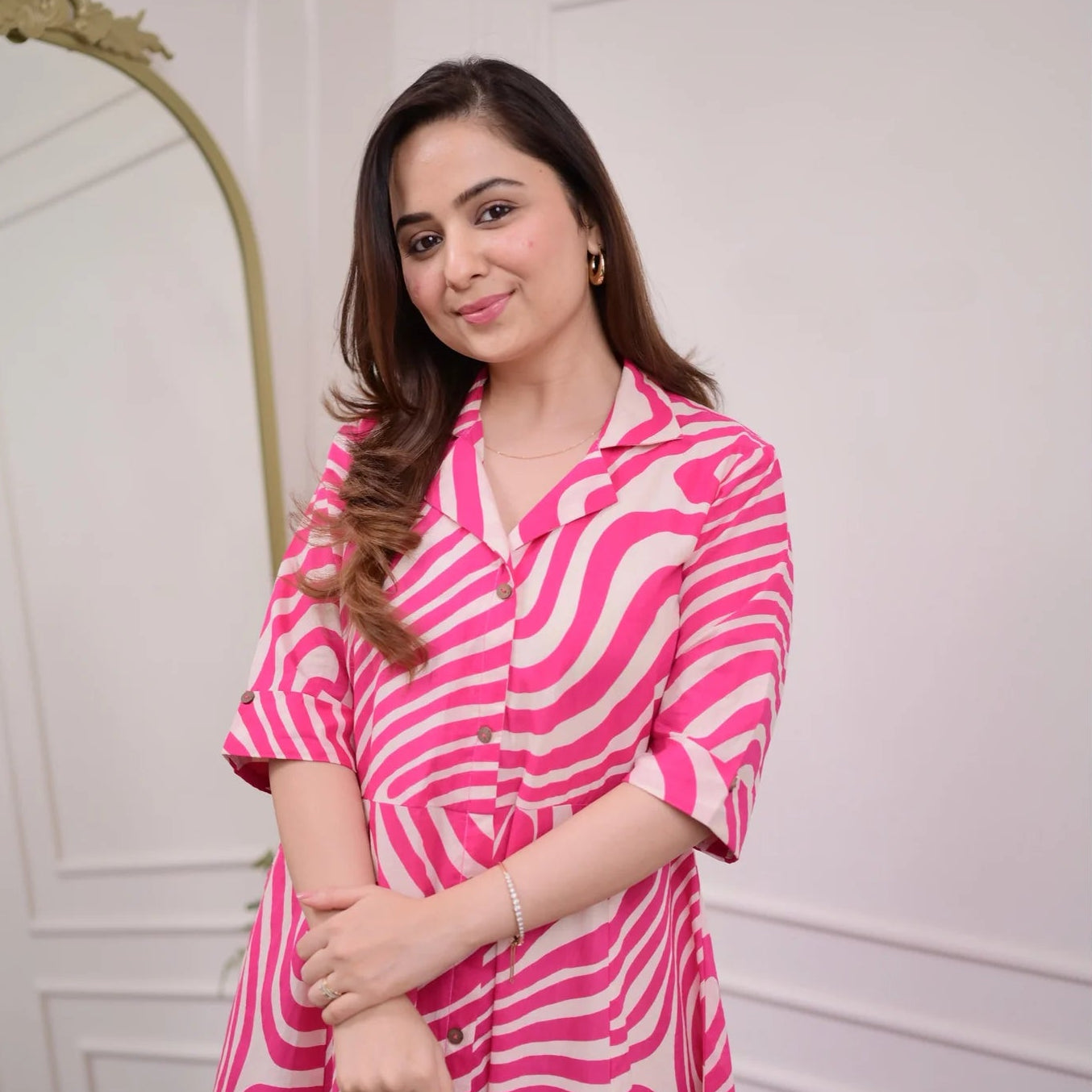 Women’s Stylish A-Line Printed Kurti Dress – Available in Yellow, Blue & Pink