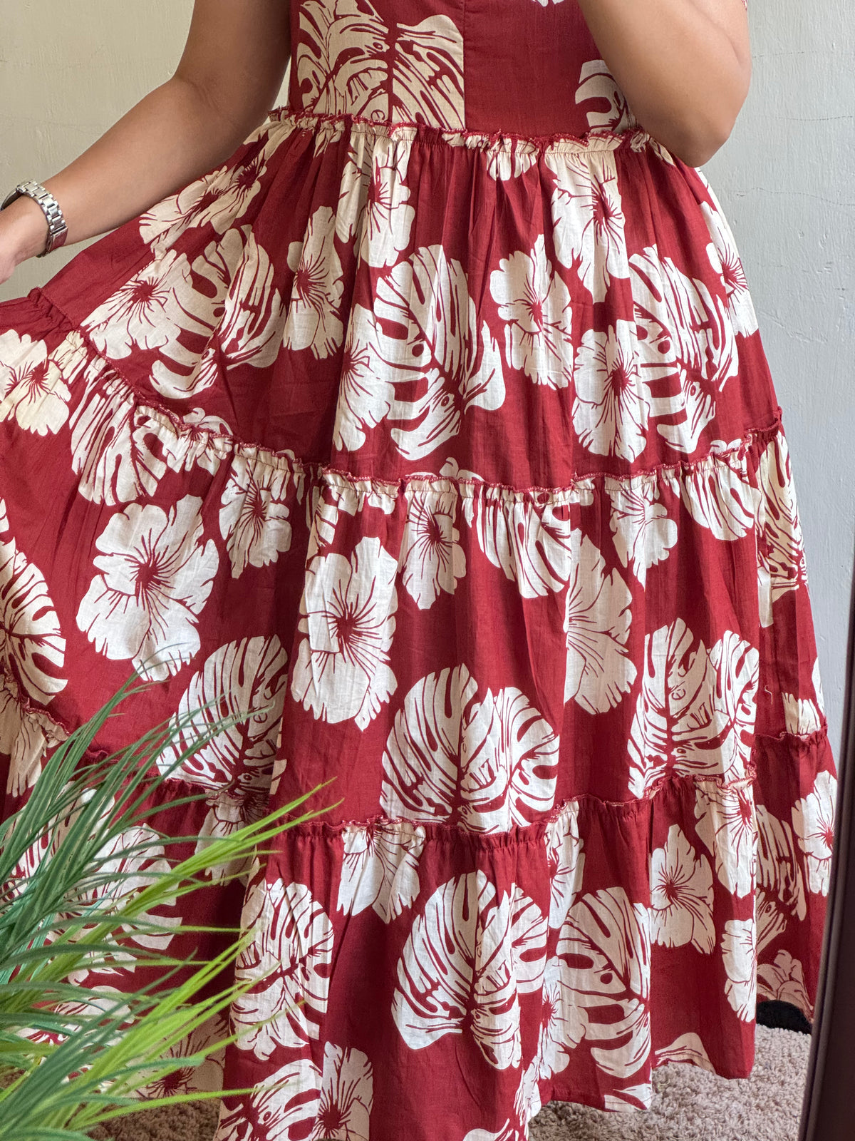 Red & White Floral Printed Anarkali Kurti