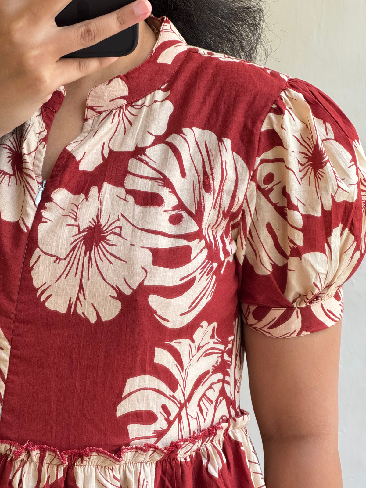 Red & White Floral Printed Anarkali Kurti