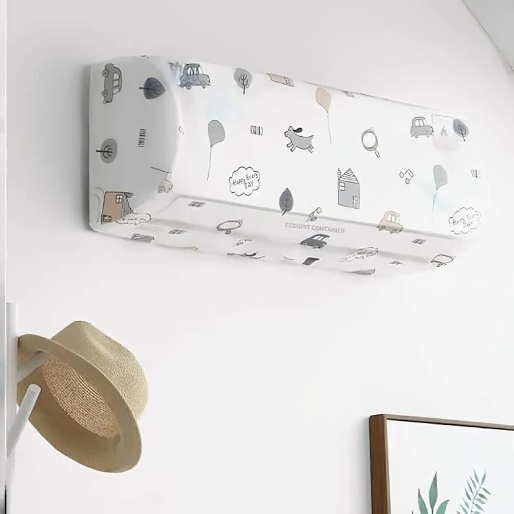 Charming Cartoon Print Split AC Indoor Unit Cover, High Quality | Dustproof, Decorative, & Washable