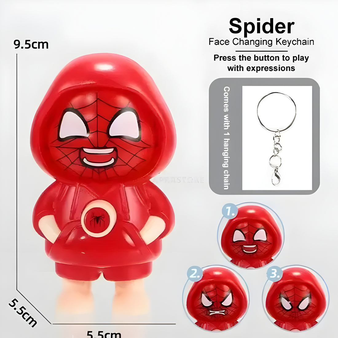 Spider Face Changing Keychain – 3 Expression Mood Toy | Superhero Cartoon Bag & Key Accessory
