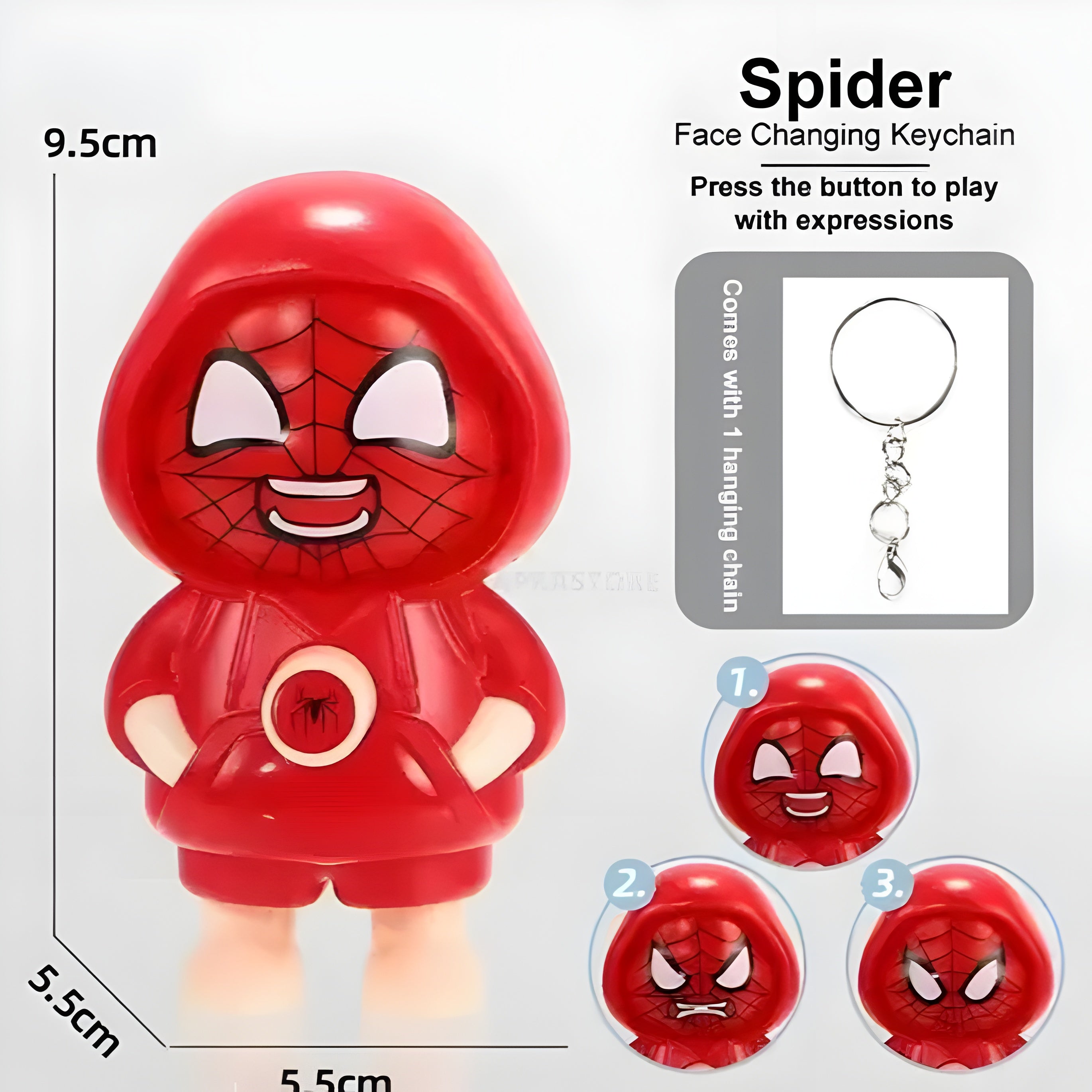 Spider Face Changing Keychain – 3 Expression Mood Toy | Superhero Cartoon Bag & Key Accessory