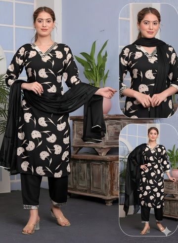 Trendy Floral Printed Kurti Set with Dupatta – Premium Quality, 3 Colors Available