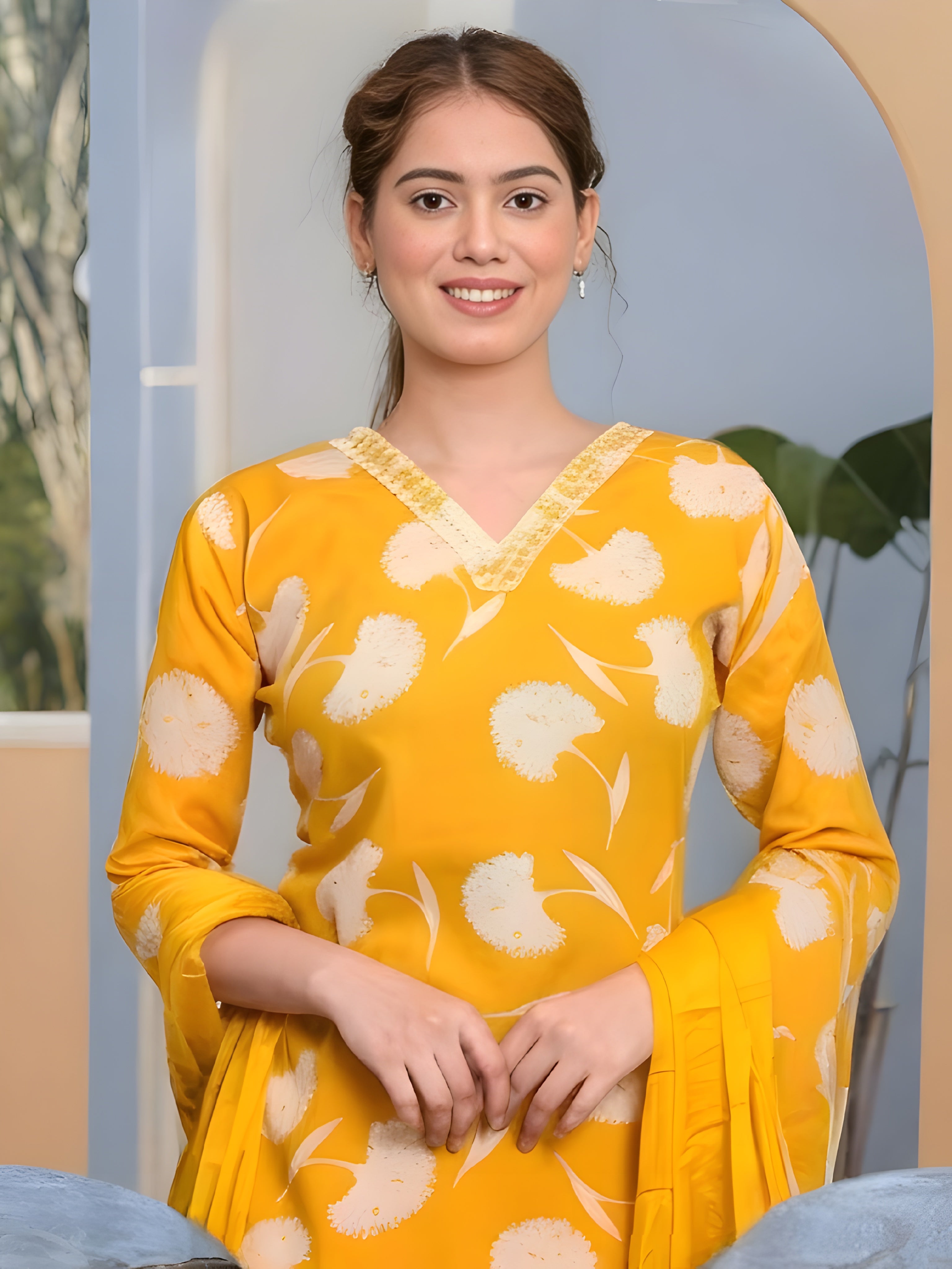 Trendy Floral Printed Kurti Set with Dupatta – Premium Quality, 3 Colors Available