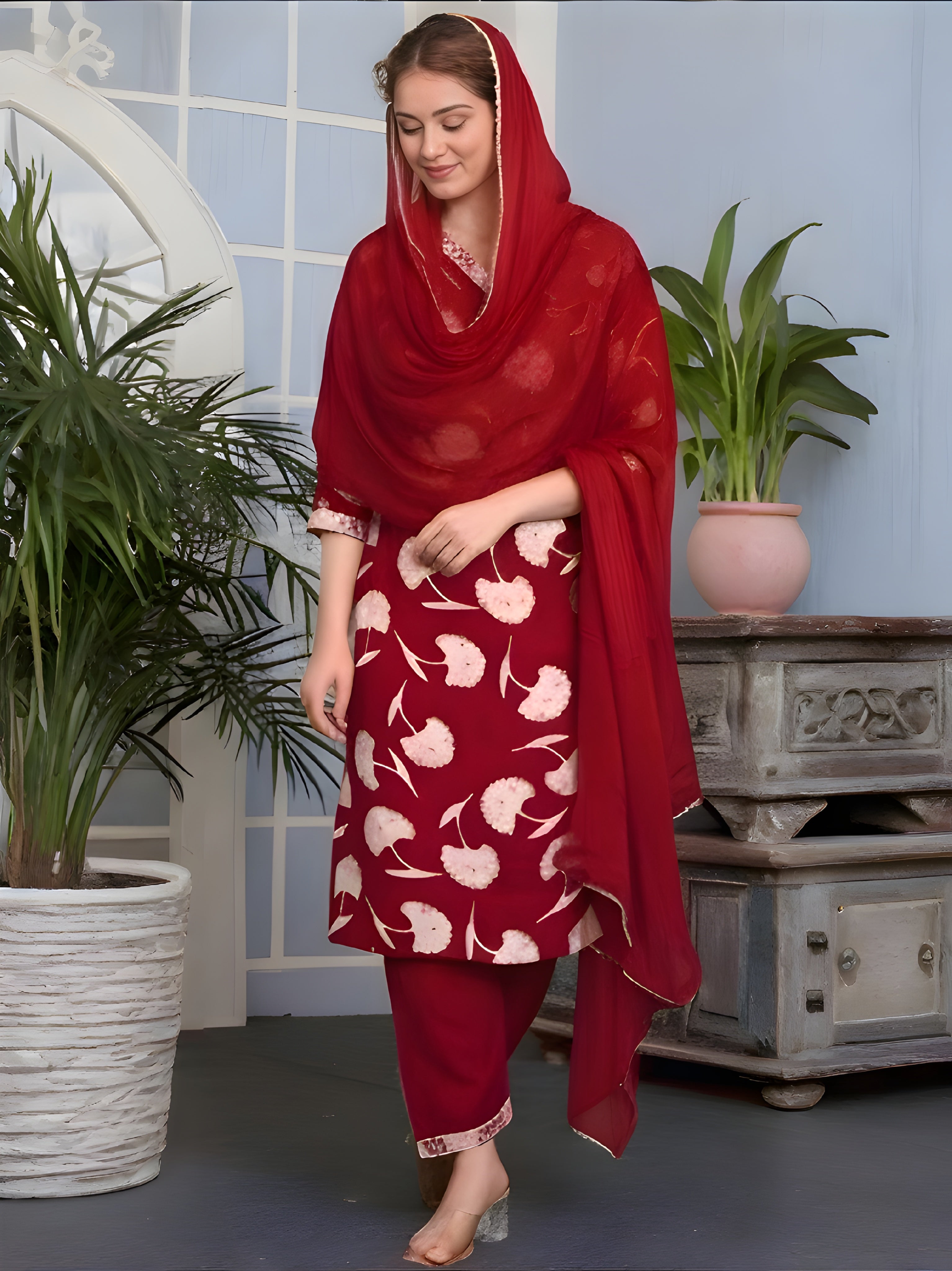 Trendy Floral Printed Kurti Set with Dupatta – Premium Quality, 3 Colors Available