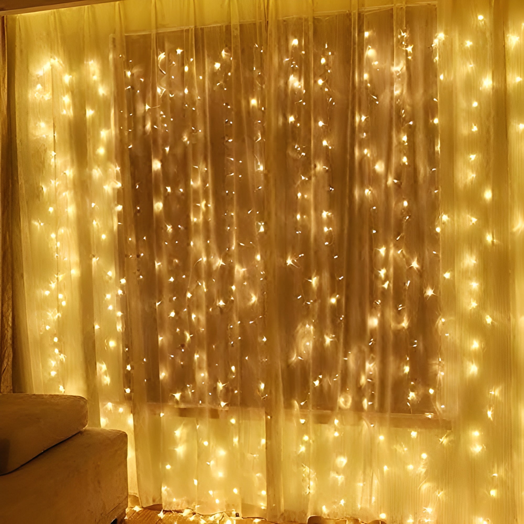 Warm White LED Curtain String Lights – Decorative Fairy Lights for Home, Festive & Wedding Décor