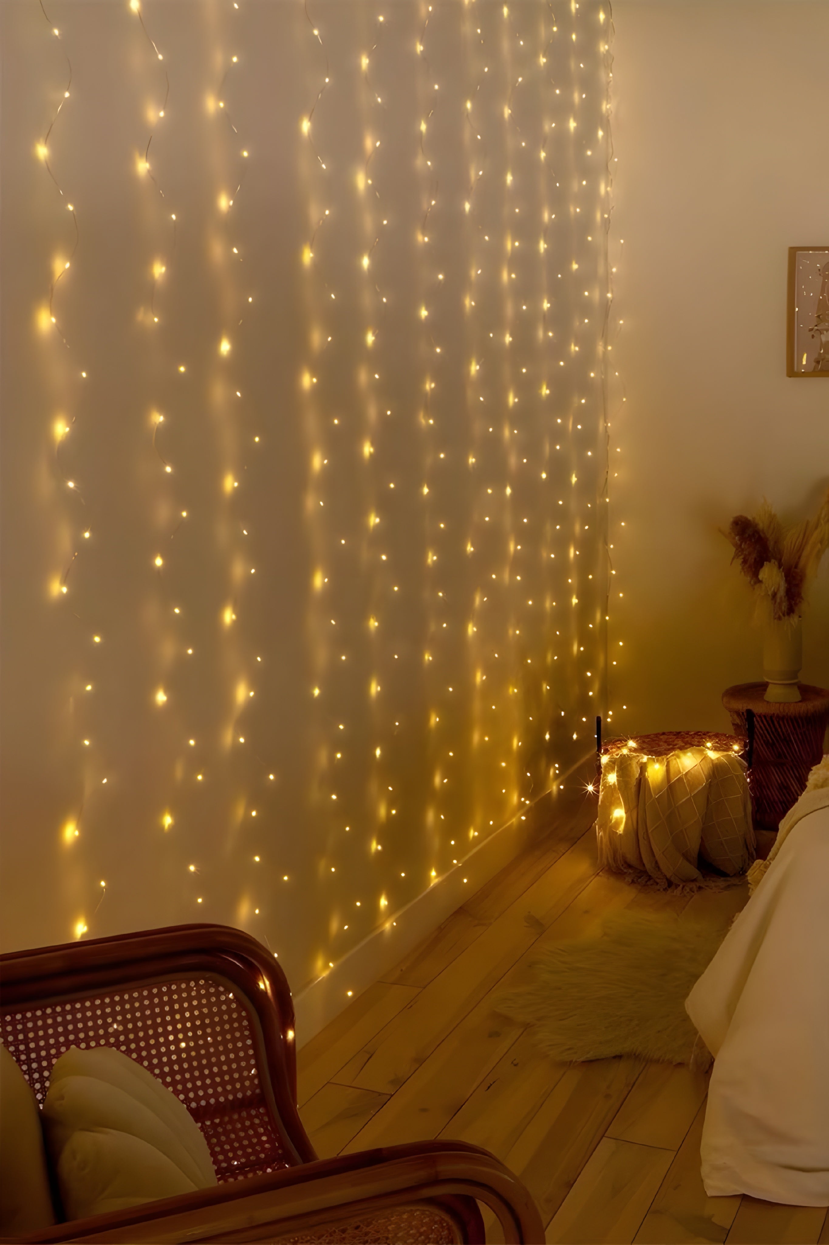 Warm White LED Curtain String Lights – Decorative Fairy Lights for Home, Festive & Wedding Décor