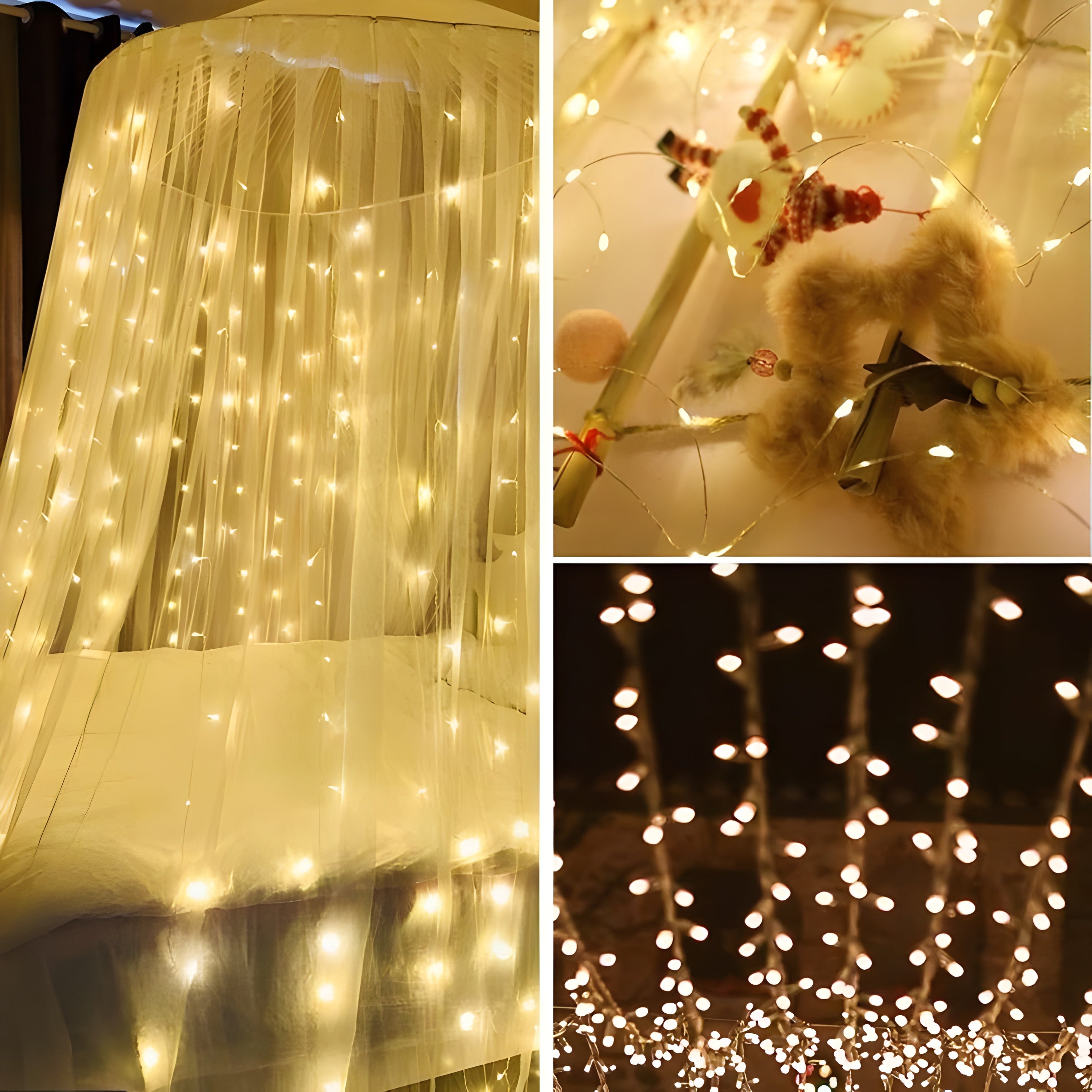 Warm White LED Curtain String Lights – Decorative Fairy Lights for Home, Festive & Wedding Décor