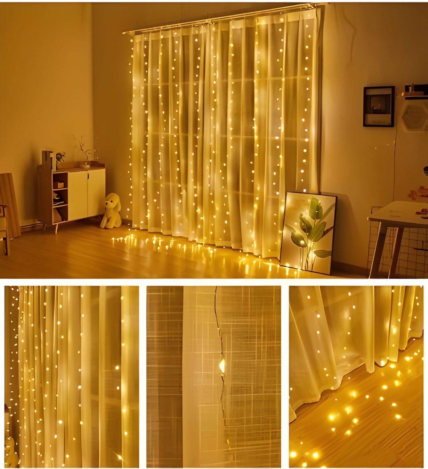 Warm White LED Curtain String Lights – Decorative Fairy Lights for Home, Festive & Wedding Décor