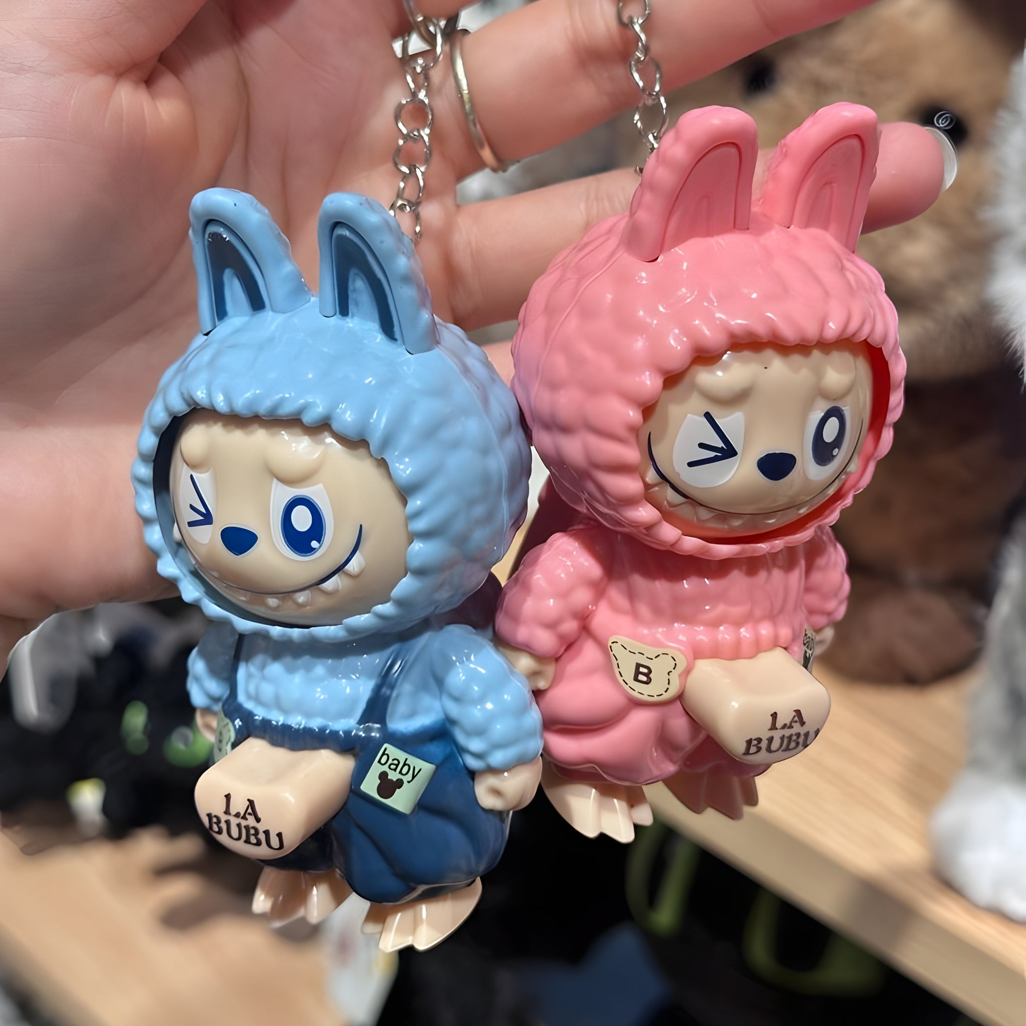 Cute LA BUBU Keychain | Adorable Blue & Pink Cartoon Doll Keychains for Car, Bag & Gift