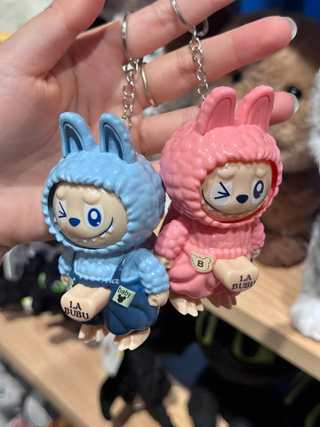 Cute LA BUBU Keychain | Adorable Blue & Pink Cartoon Doll Keychains for Car, Bag & Gift
