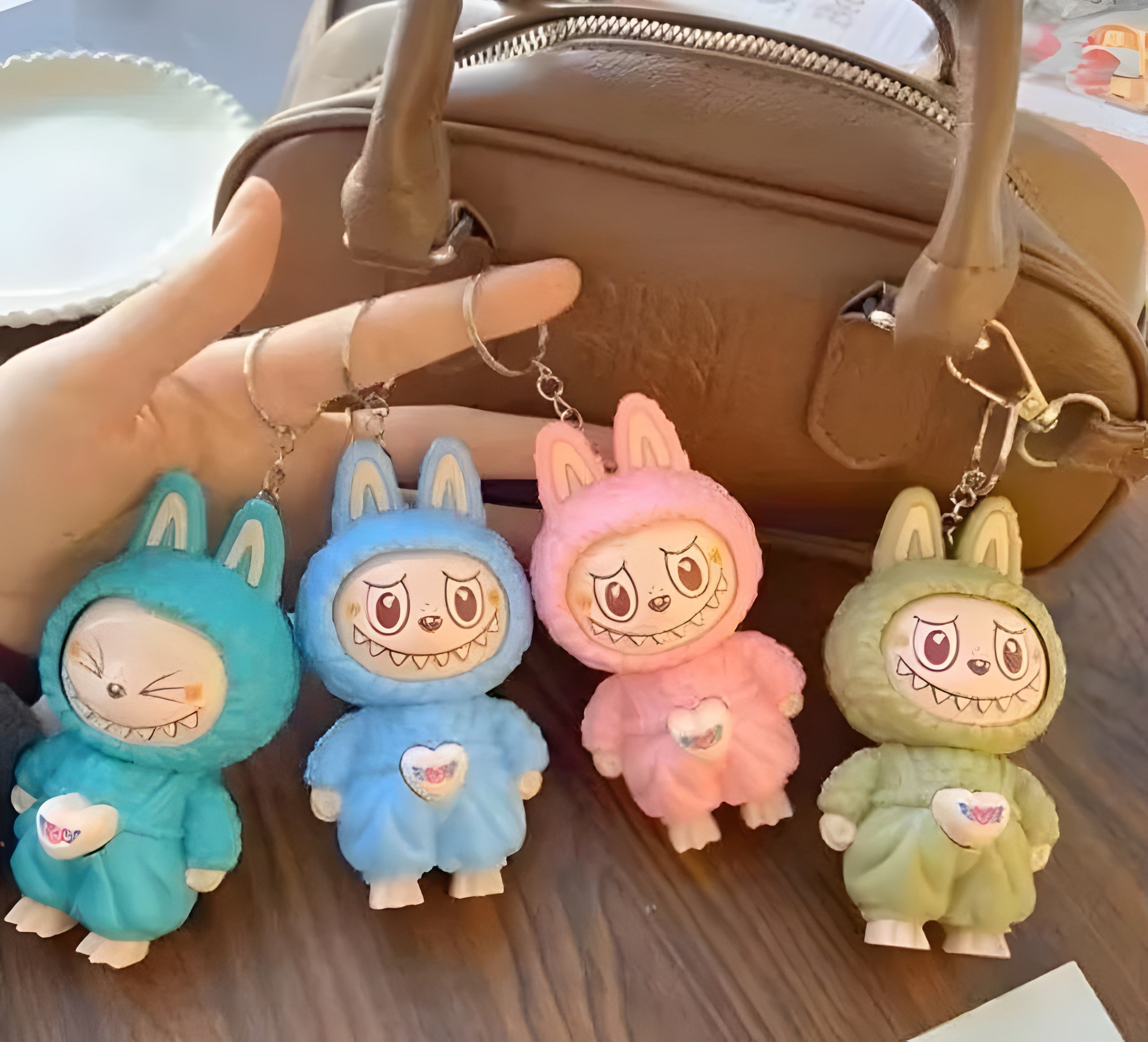 Cute LA BUBU Keychain | Adorable Blue & Pink Cartoon Doll Keychains for Car, Bag & Gift